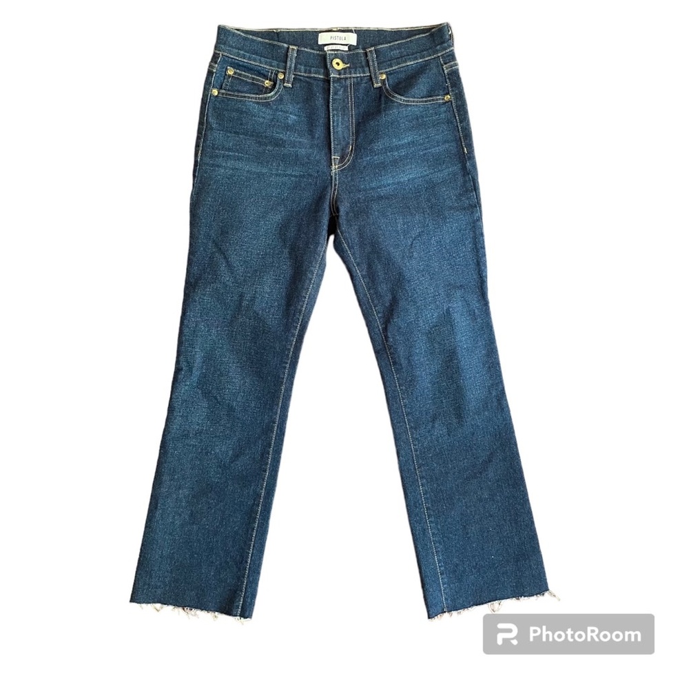 pistola Denim Cropped Straight Leg Jeans Size 27 Dark Wash Frayed